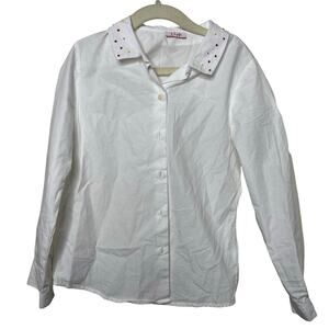 Il Gufo girl white cotton camicia m lunga embroidered collar button down shirt 8